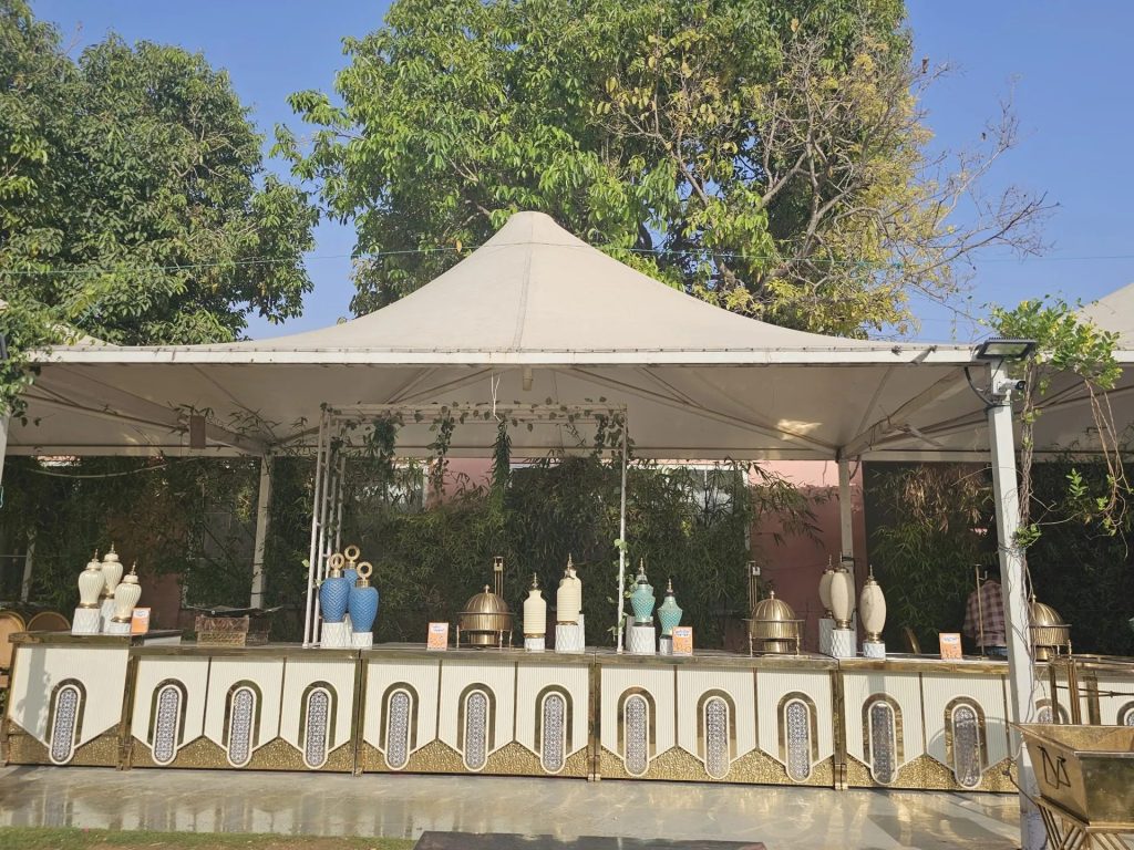 Lawn marquee with buffet setup