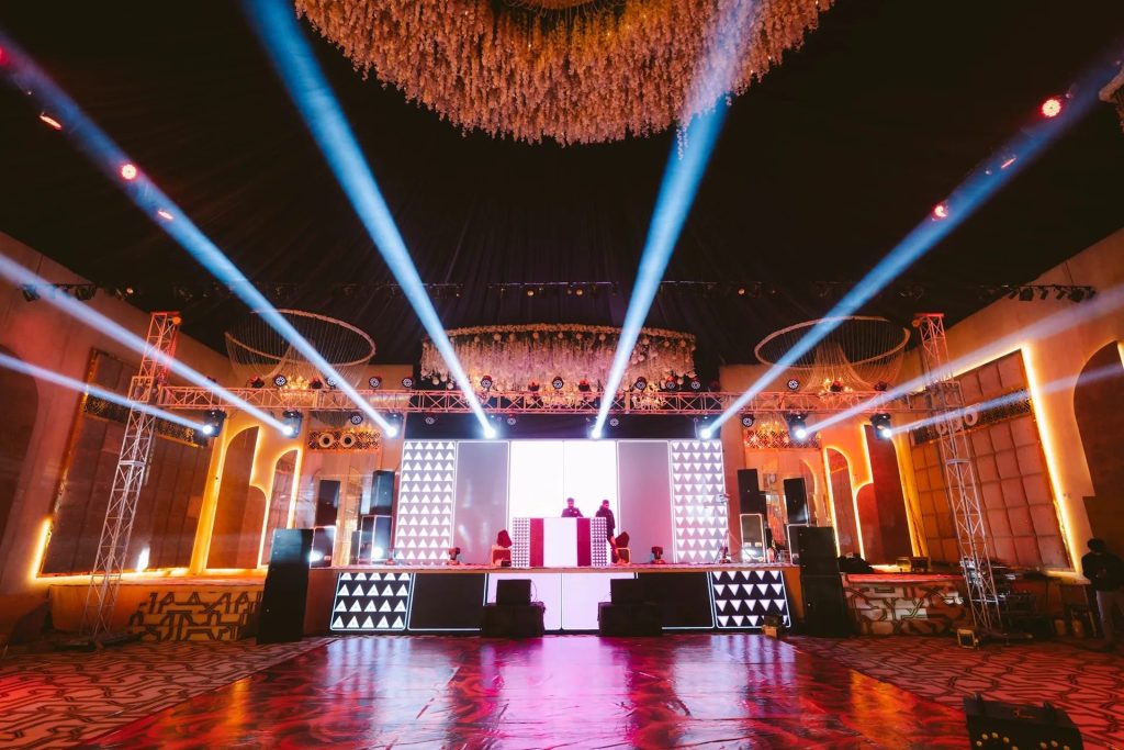 Stage with DJ lights for a sangeet